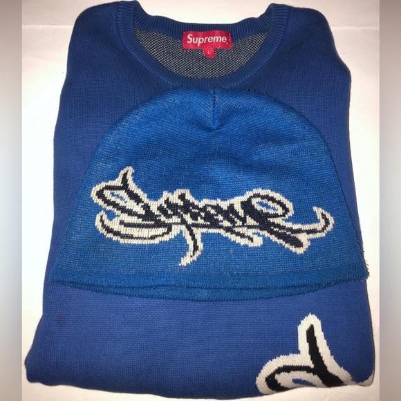 Authentic Supreme Matching Set Men’s Tag Logo Royal Blue Hat And Sweater Size L - Picture 1 of 14